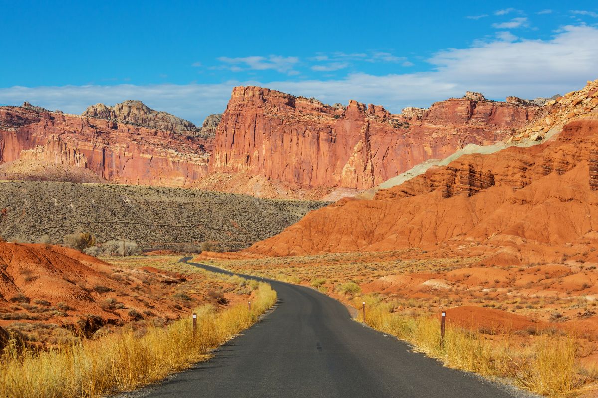 A road winds through Capital Reef National Park